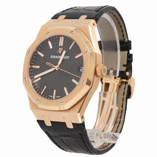 Audemars Piguet Men's Royal Oak Pink Gold 41mm Black "Grande Tapisserie" Dial Watch Reference# 15500OR.OO.D002CR.01 - Happy Jewelers Fine Jewelry Lifetime Warranty