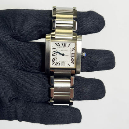 Cartier Tank Française Stainless Steel 28mm White Dial Watch Ref# W51002Q3 - Happy Jewelers Fine Jewelry Lifetime Warranty