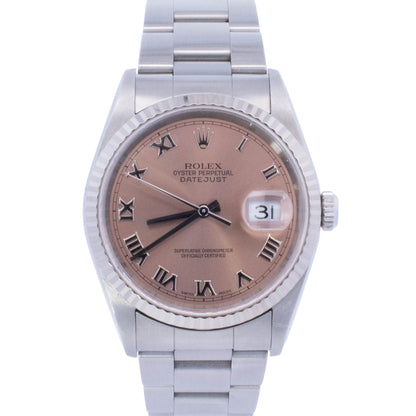 Rolex Datejust 36mm Stainless Steel Pink Roman Dial Watch Reference# 16234 - Happy Jewelers Fine Jewelry Lifetime Warranty