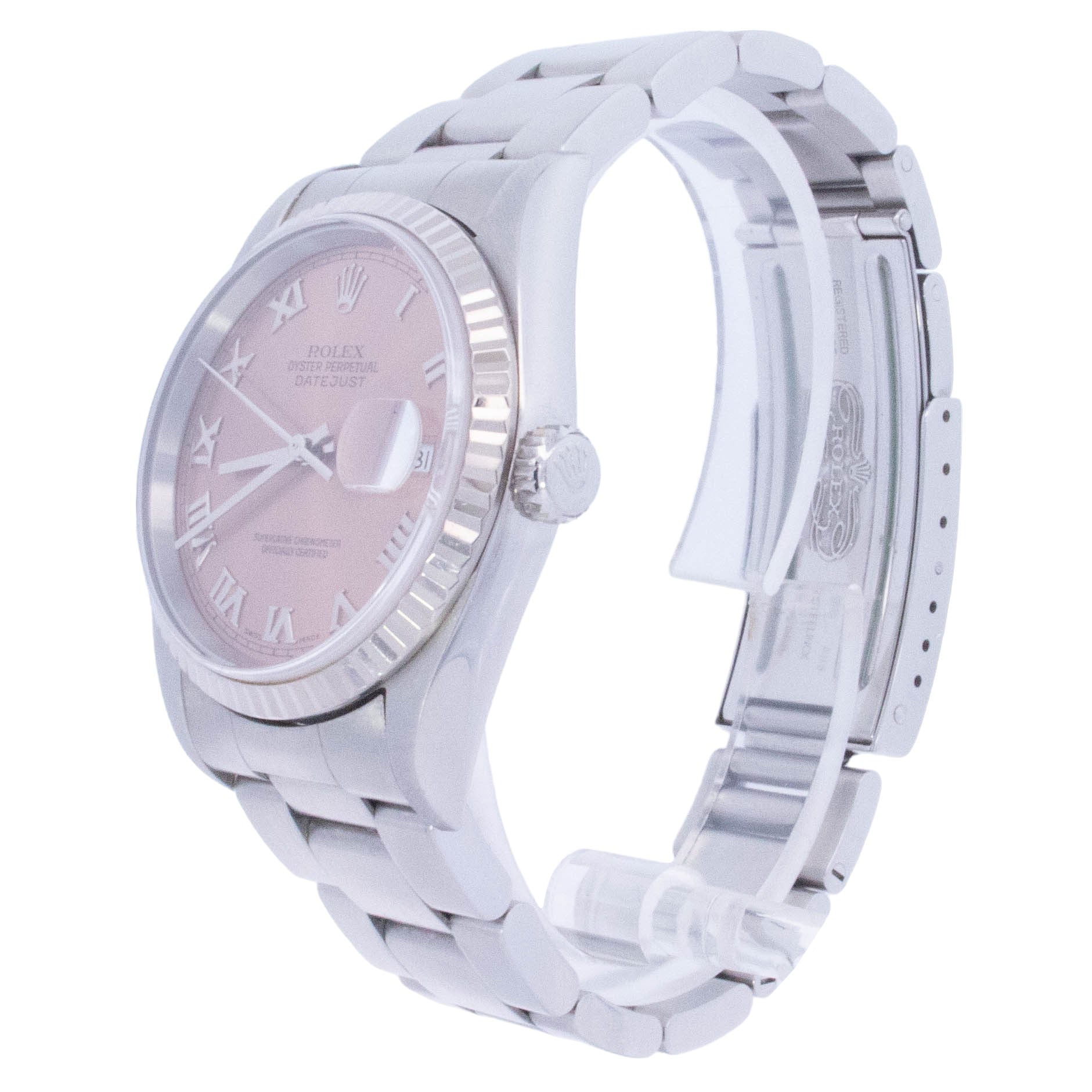 Rolex Datejust 36mm Stainless Steel Pink Roman Dial Watch Reference# 16234 - Happy Jewelers Fine Jewelry Lifetime Warranty