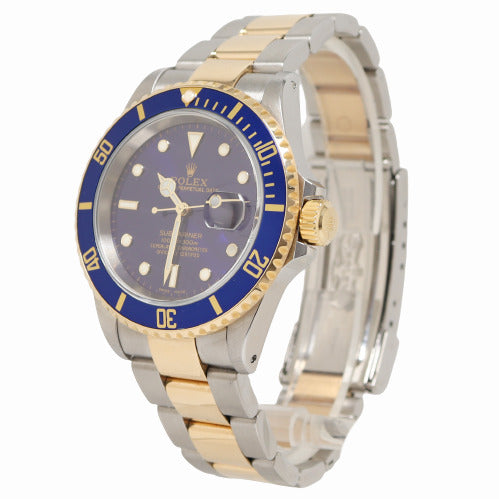 Rolex Men's Submariner Two Tone Yellow Gold and Stainless Steel 40mm Blue Dot Dial Watch Reference# 16613LB - Happy Jewelers Fine Jewelry Lifetime Warranty