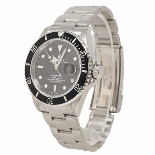 Rolex Men's Submariner Date Stainless Steel 40mm Black Dot Dial Watch Reference# 16610 - Happy Jewelers Fine Jewelry Lifetime Warranty