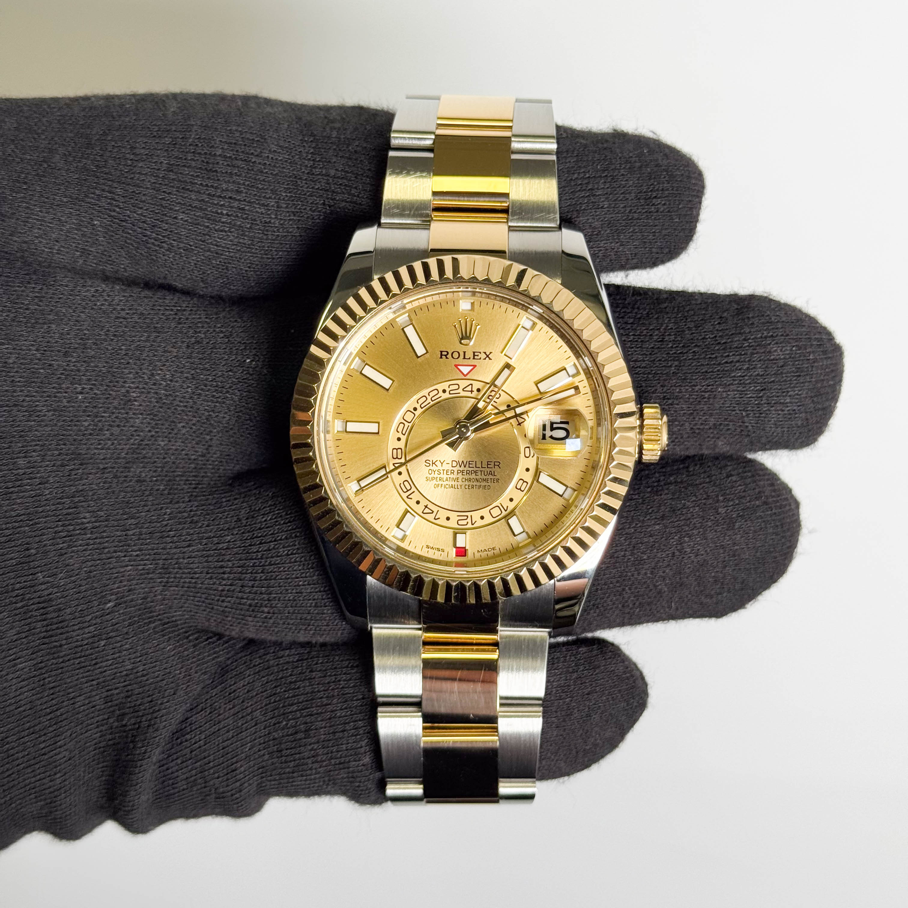 Rolex Sky-Dweller 42mm Champagne Stick Dial Watch Ref# 326933