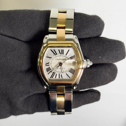 Cartier Roadster Two Tone Yellow Gold & Stainless Steel 31mm Silver Dial Watch Ref# W62026Y4
