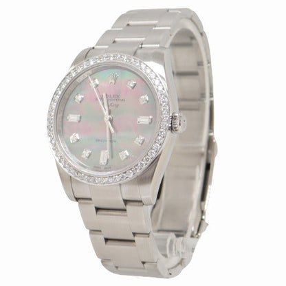 Rolex Mens Air King Stainless Steel 34MM Custom Dark MOP Diamond Dial Watch Reference# 114200 - Happy Jewelers Fine Jewelry Lifetime Warranty