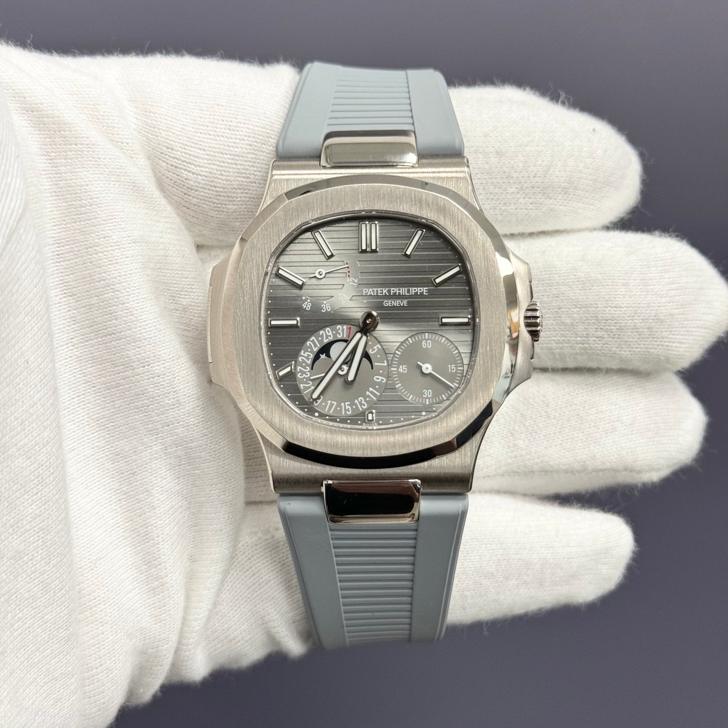 Patek Philippe Nautilus 40mm White Gold Gray Dial Watch Ref# 5712G-001