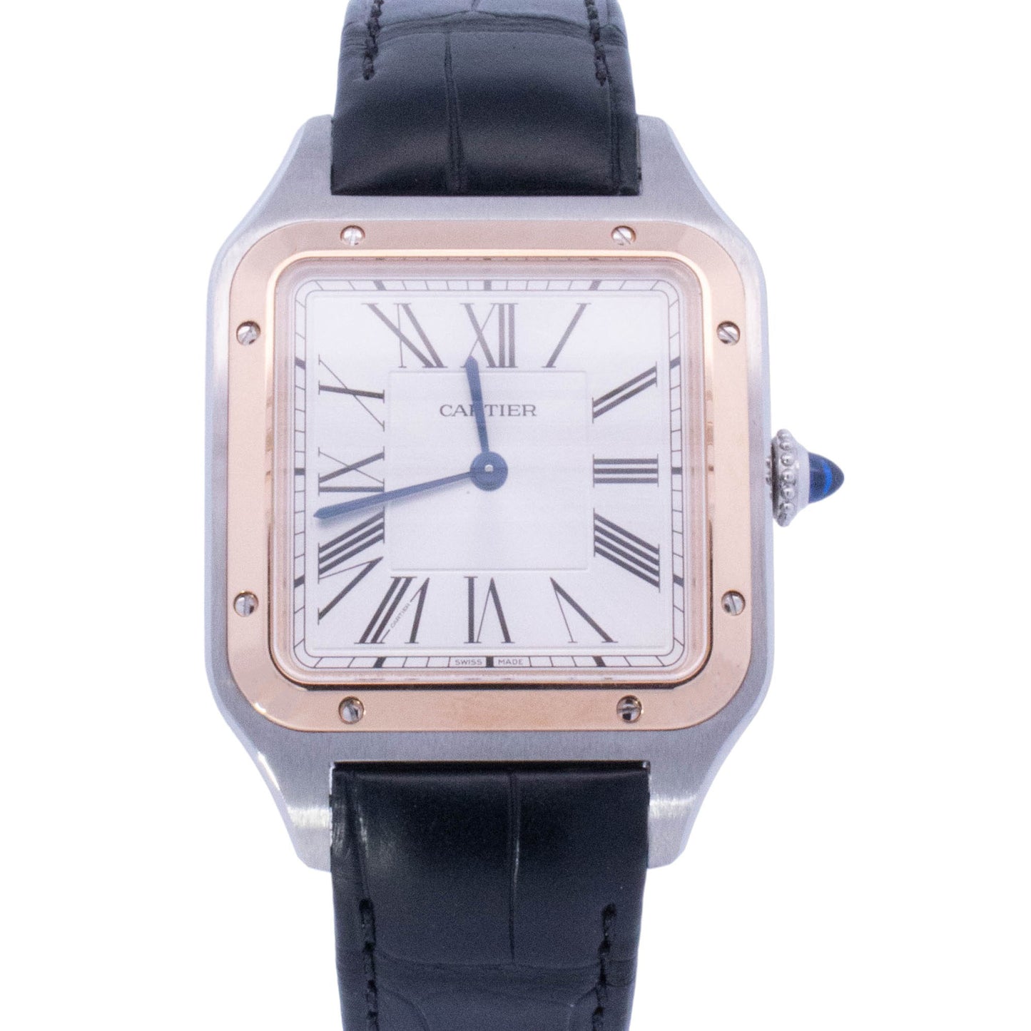 Cartier Santos Dumont 43.5 mm x 31.4 mm Rose Gold and Stainless Steel White Roman Dial Watch Reference# W2SA0011 - Happy Jewelers Fine Jewelry Lifetime Warranty