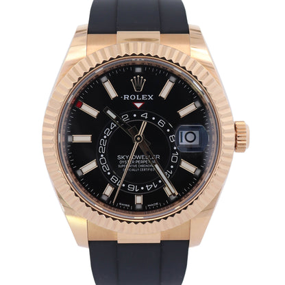 Rolex Sky-Dweller 42mm Yellow Gold Black Stick Dial Watch Reference# 326238 - Happy Jewelers Fine Jewelry Lifetime Warranty