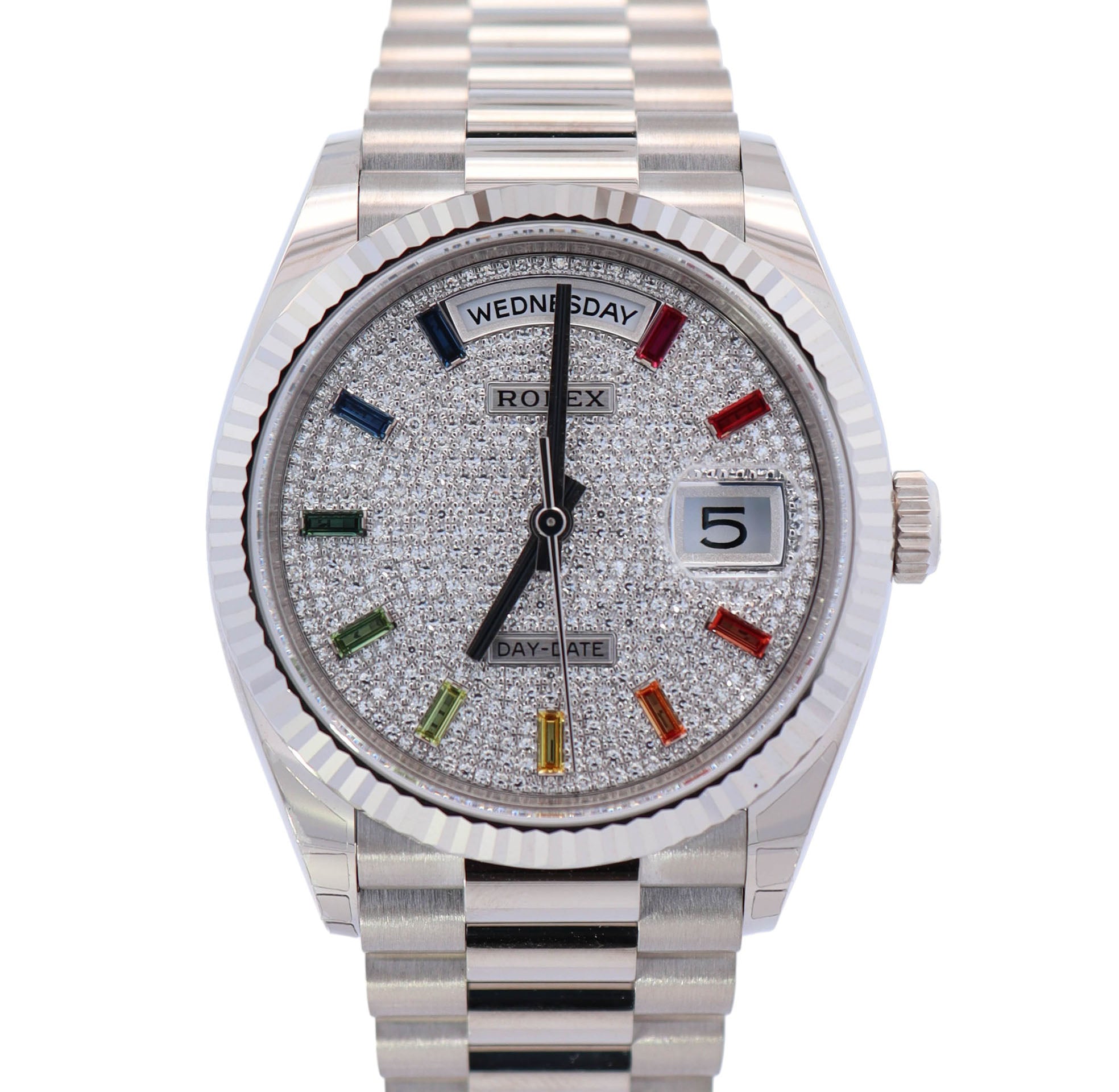 Rolex Day-Date 36mm White Gold Factory Pave Dial Watch Reference# 128239 - Happy Jewelers Fine Jewelry Lifetime Warranty