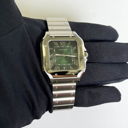 Cartier Santos 39.8mm Green Dial Watch Ref# WSSA0062 - Happy Jewelers Fine Jewelry Lifetime Warranty