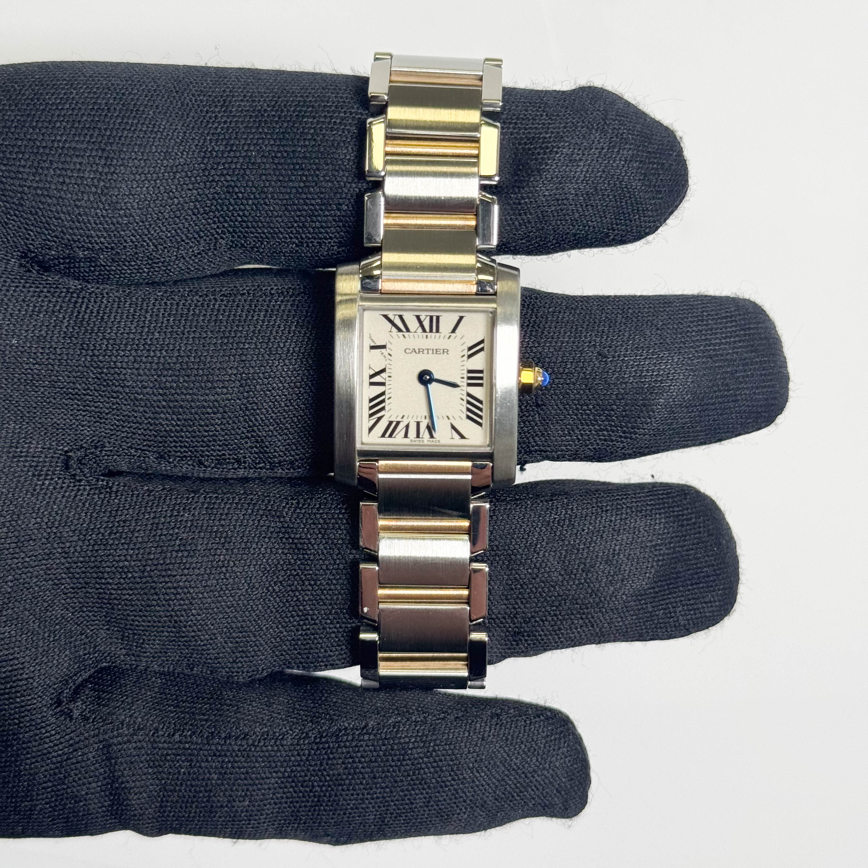 Cartier Tank Two-Tone Yellow Gold & Steel 25x20mm White Dial Watch Ref# W51007Q4 - Happy Jewelers Fine Jewelry Lifetime Warranty