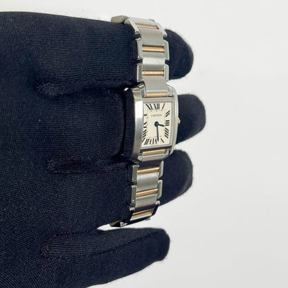 Cartier Tank Two-Tone Yellow Gold & Steel 25x20mm White Dial Watch Ref# W51007Q4 - Happy Jewelers Fine Jewelry Lifetime Warranty