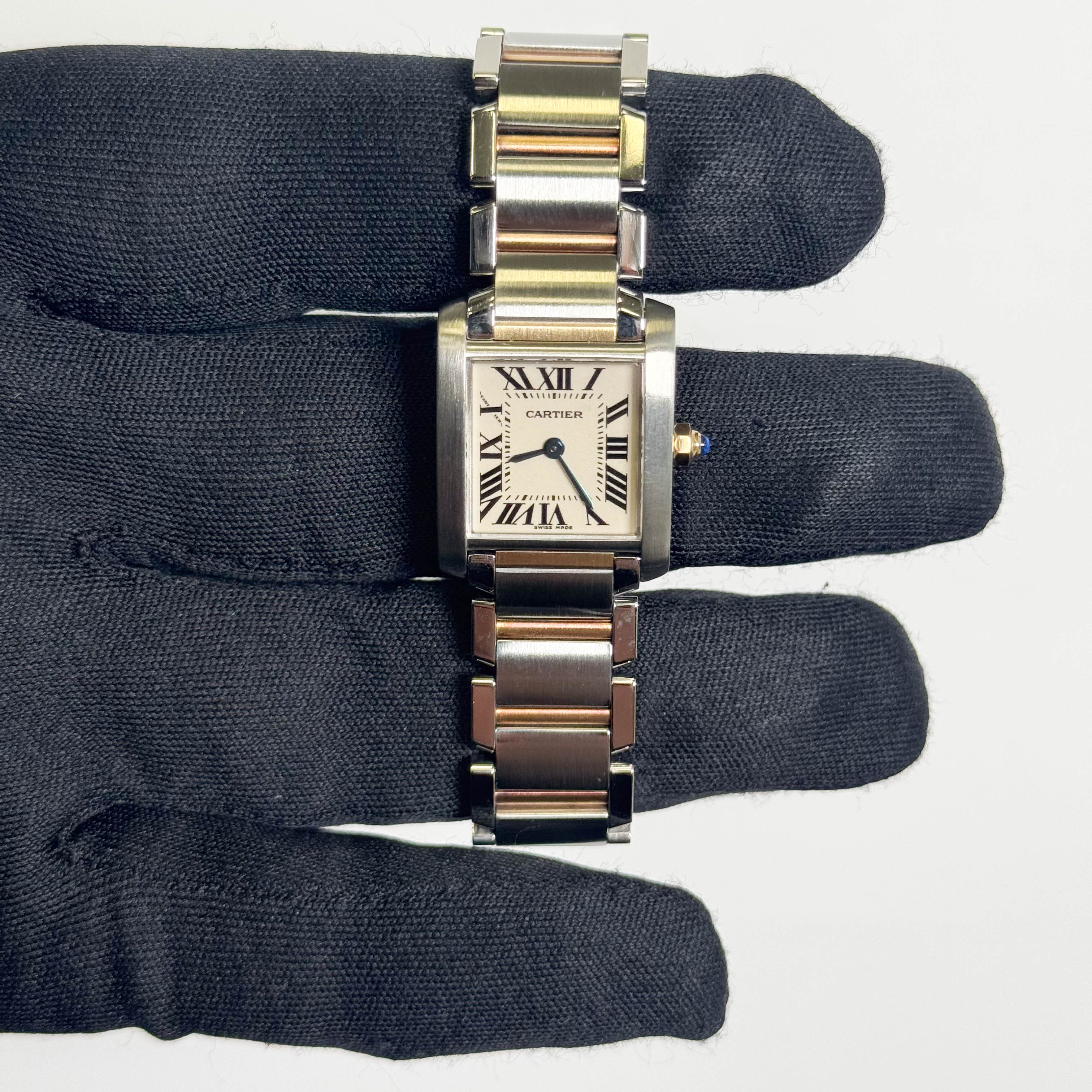 Cartier Tank Two-Tone Yellow Gold & Steel 25x20mm White Dial Watch Ref# W51007Q4 - Happy Jewelers Fine Jewelry Lifetime Warranty