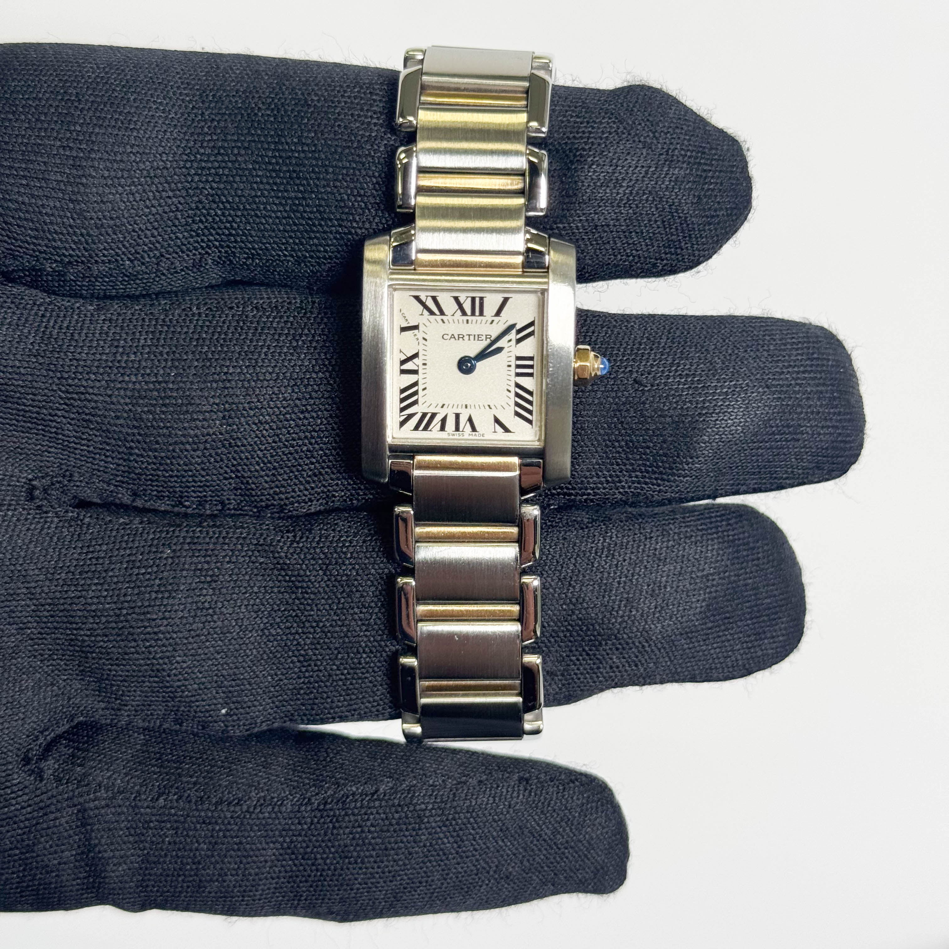 Cartier Tank Two-Tone Yellow Gold & Steel 25x20mm White Dial Watch Ref# W51007Q4 - Happy Jewelers Fine Jewelry Lifetime Warranty