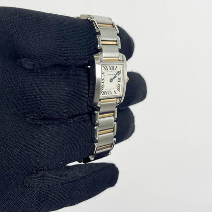 Cartier Tank Two-Tone Yellow Gold & Steel 25x20mm White Dial Watch Ref# W51007Q4 - Happy Jewelers Fine Jewelry Lifetime Warranty