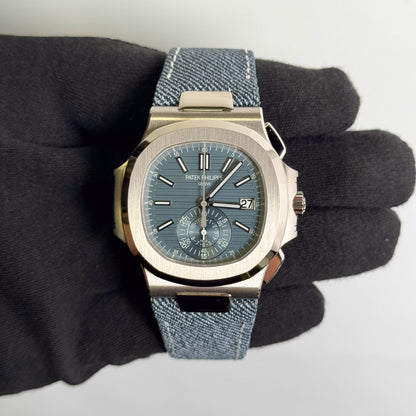 Patek Philippe Nautilus 40.5mm Blue Stick Dial Watch Ref# 5980/60G-001