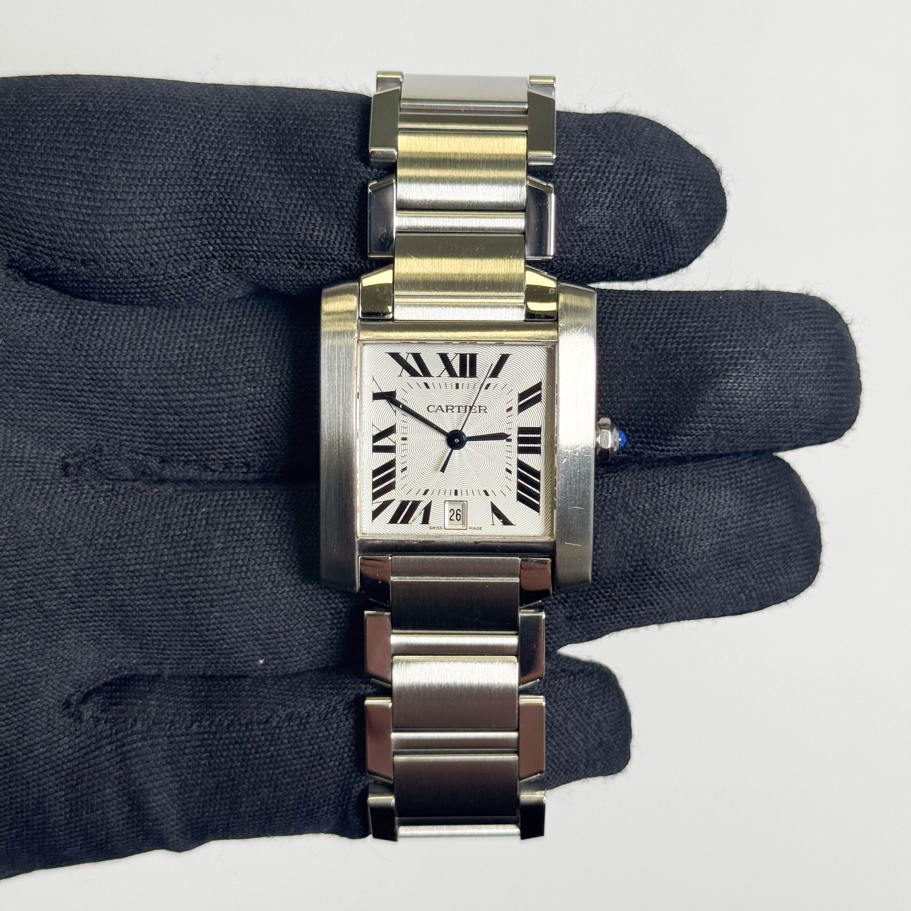 Cartier Tank Française Stainless Steel 28mm White Dial Watch Ref# W51002Q3 - Happy Jewelers Fine Jewelry Lifetime Warranty