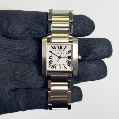 Cartier Tank Française Stainless Steel 28mm White Dial Watch Ref# W51002Q3 - Happy Jewelers Fine Jewelry Lifetime Warranty