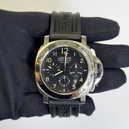 Panerai Luminor Chrono 44mm Black Dial Watch Ref# PAM00196 - Happy Jewelers Fine Jewelry Lifetime Warranty