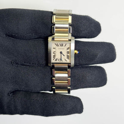 Cartier Tank Two-Tone Yellow Gold & Steel 25x20mm White Dial Watch Ref# W51007Q4 - Happy Jewelers Fine Jewelry Lifetime Warranty