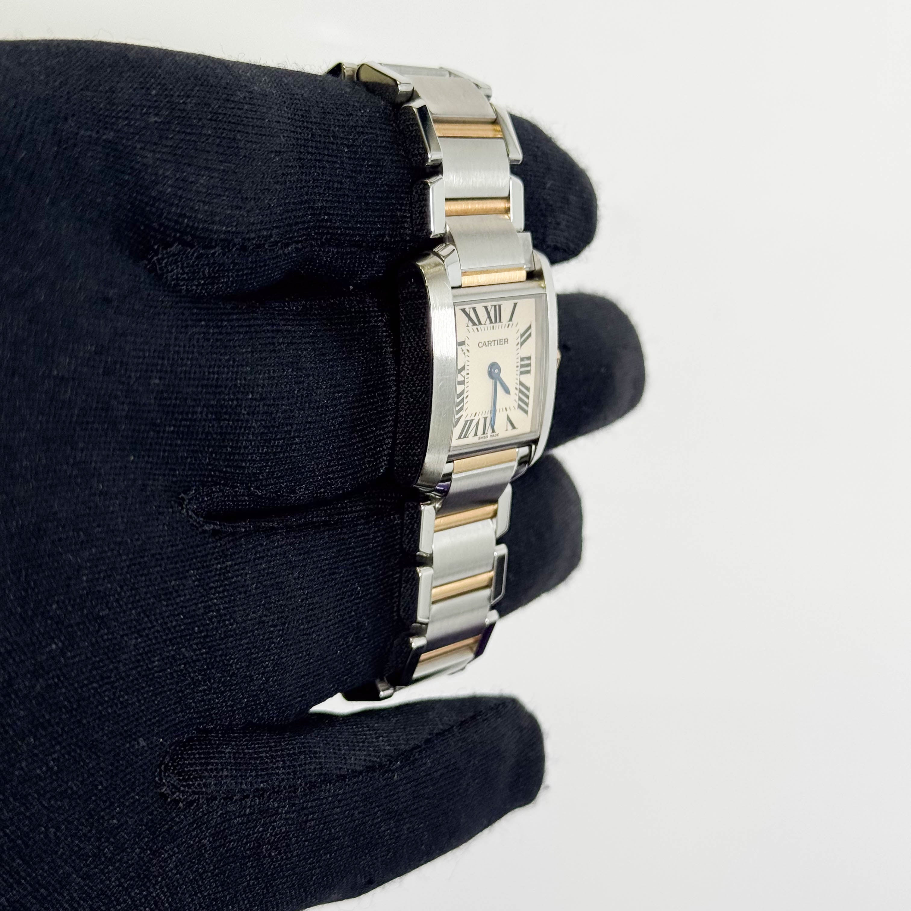 Cartier Tank Two-Tone Yellow Gold & Steel 25x20mm White Dial Watch Ref# W51007Q4 - Happy Jewelers Fine Jewelry Lifetime Warranty