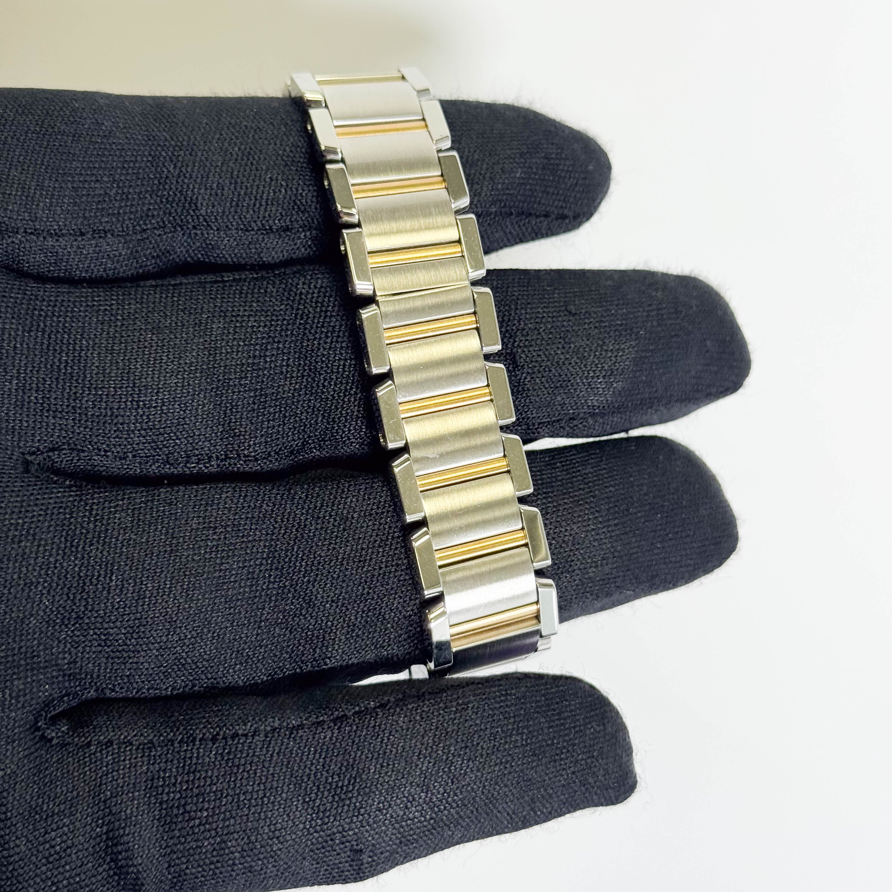 Cartier Tank Two-Tone Yellow Gold & Steel 25x20mm White Dial Watch Ref# W51007Q4 - Happy Jewelers Fine Jewelry Lifetime Warranty