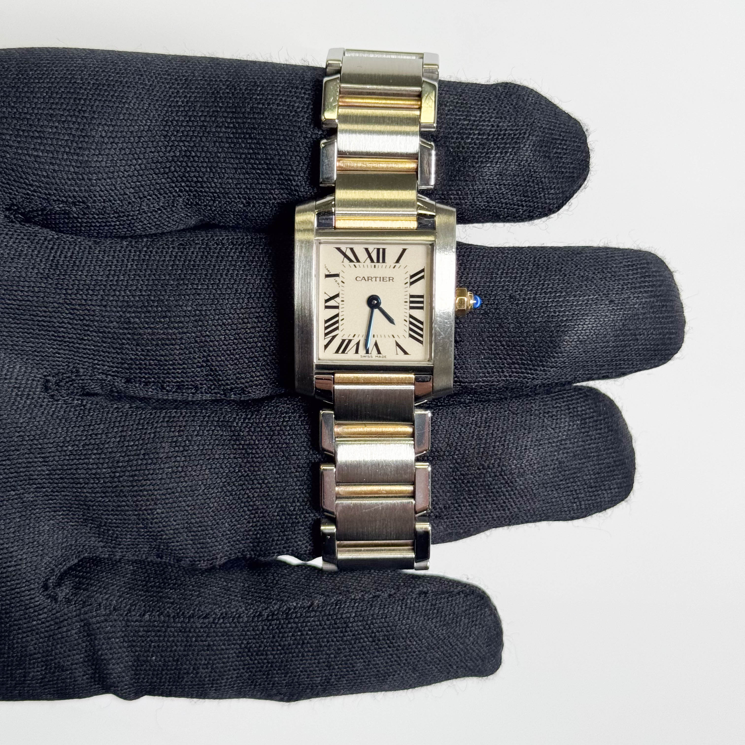 Cartier Tank Two-Tone Yellow Gold & Steel 25x20mm White Dial Watch Ref# W51007Q4 - Happy Jewelers Fine Jewelry Lifetime Warranty