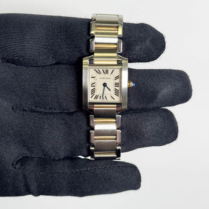 Cartier Tank Two-Tone Yellow Gold & Steel 25x20mm White Dial Watch Ref# W51007Q4 - Happy Jewelers Fine Jewelry Lifetime Warranty