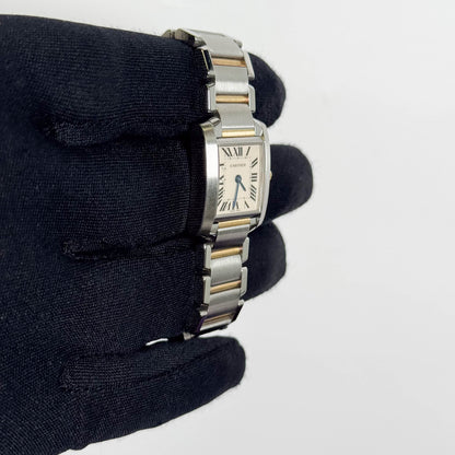 Cartier Tank Two-Tone Yellow Gold & Steel 25x20mm White Dial Watch Ref# W51007Q4 - Happy Jewelers Fine Jewelry Lifetime Warranty