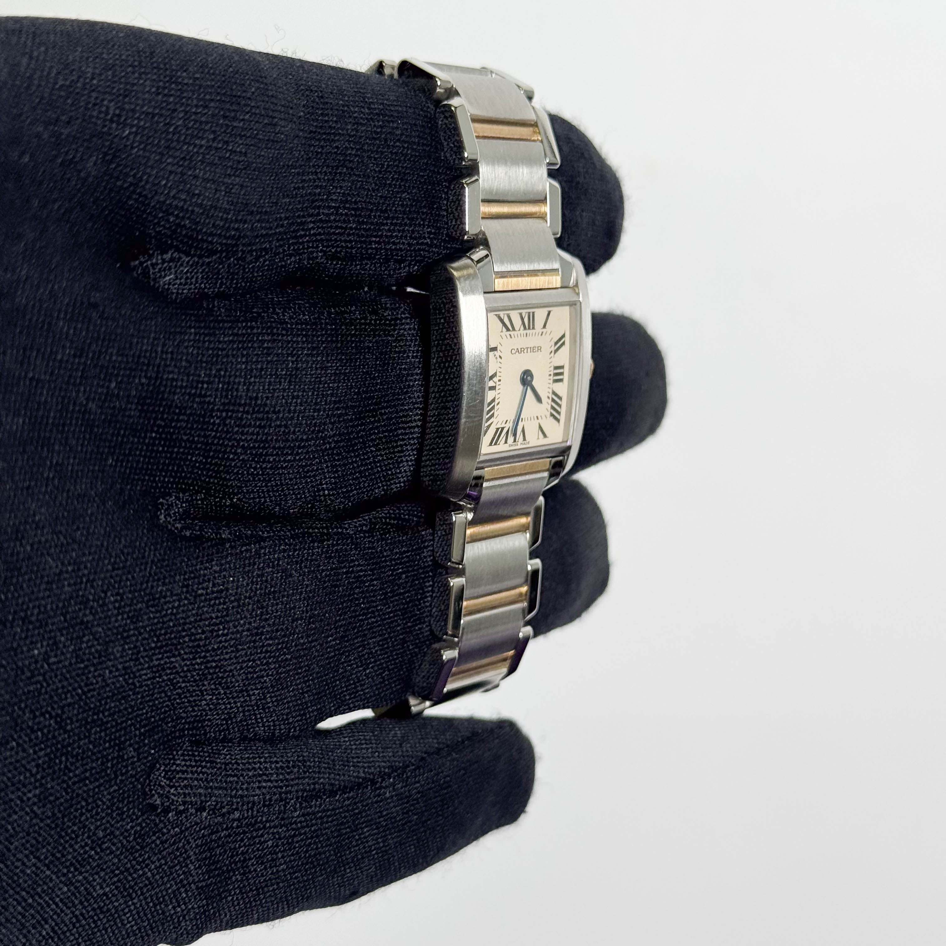 Cartier Tank Two-Tone Yellow Gold & Steel 25x20mm White Dial Watch Ref# W51007Q4 - Happy Jewelers Fine Jewelry Lifetime Warranty