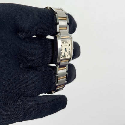 Cartier Tank Two-Tone Yellow Gold & Steel 25x20mm White Dial Watch Ref# W51007Q4 - Happy Jewelers Fine Jewelry Lifetime Warranty