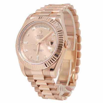 Rolex Men's Day Date Everose Gold 41mm Pink Diamond Dial Watch Reference# 218235 - Happy Jewelers Fine Jewelry Lifetime Warranty