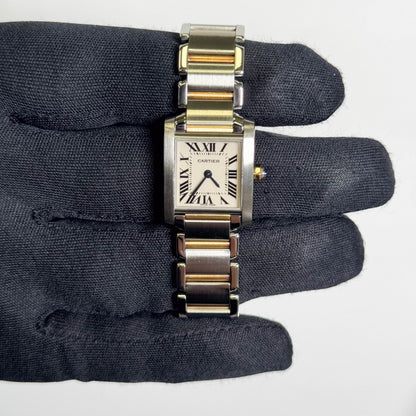 Cartier Tank Two-Tone Yellow Gold & Steel 25x20mm White Dial Watch Ref# W51007Q4 - Happy Jewelers Fine Jewelry Lifetime Warranty