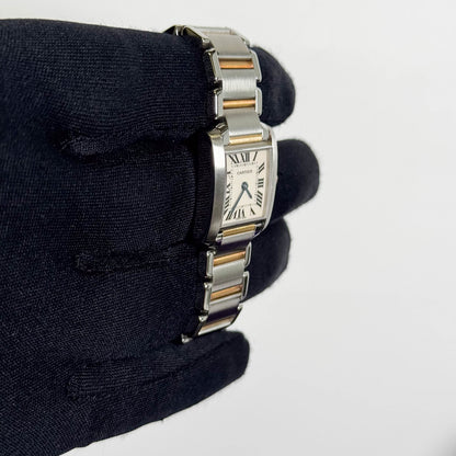 Cartier Tank Two-Tone Yellow Gold & Steel 25x20mm White Dial Watch Ref# W51007Q4 - Happy Jewelers Fine Jewelry Lifetime Warranty