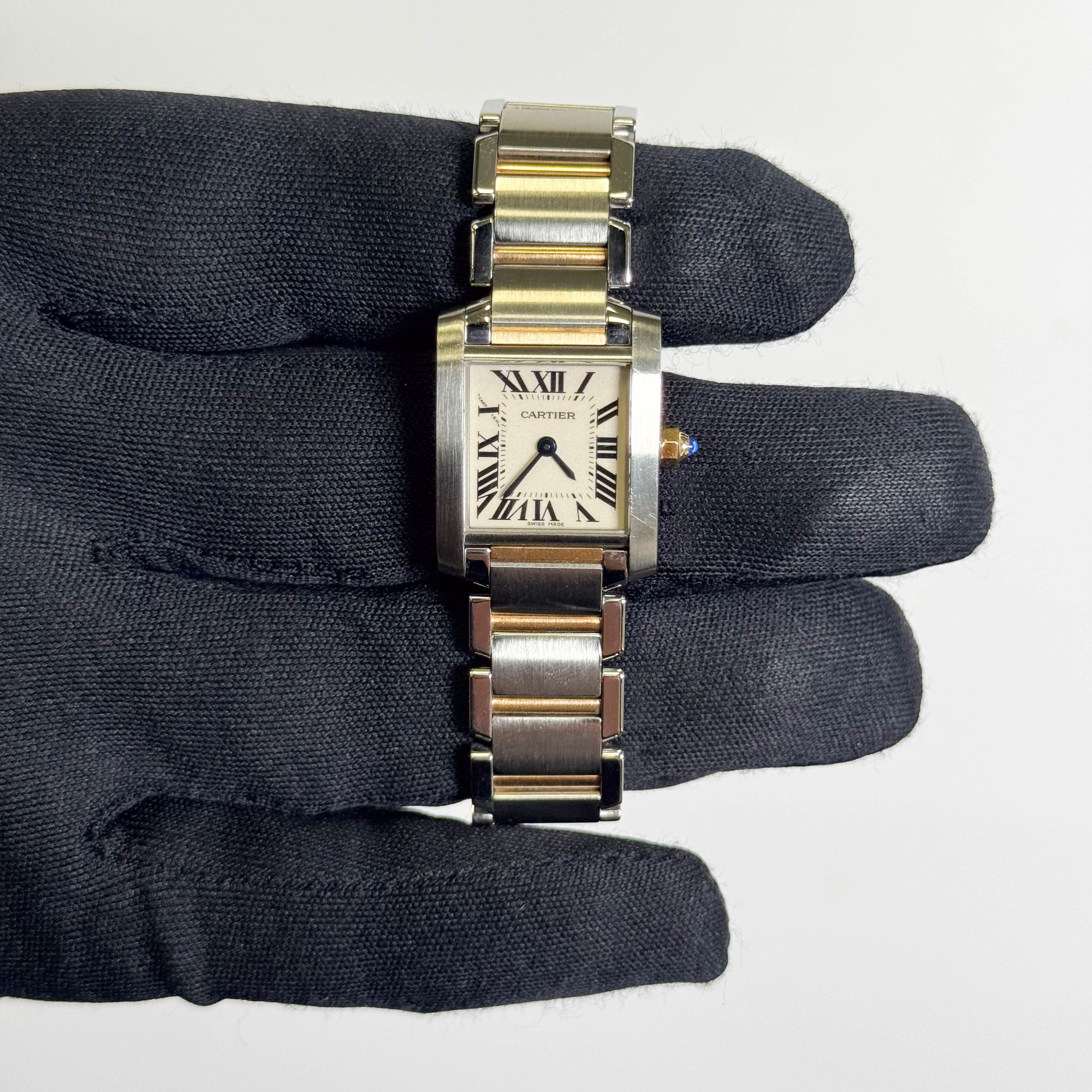 Cartier Tank Two-Tone Yellow Gold & Steel 25x20mm White Dial Watch Ref# W51007Q4 - Happy Jewelers Fine Jewelry Lifetime Warranty