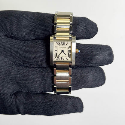 Cartier Tank Two-Tone Yellow Gold & Steel 25x20mm White Dial Watch Ref# W51007Q4 - Happy Jewelers Fine Jewelry Lifetime Warranty
