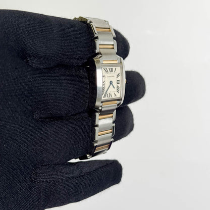 Cartier Tank Two-Tone Yellow Gold & Steel 25x20mm White Dial Watch Ref# W51007Q4 - Happy Jewelers Fine Jewelry Lifetime Warranty