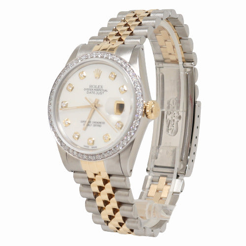 Rolex Datejust Yellow Gold & Stainless Steel Custom White MOP Diamond Dial Watch Reference# 16013 - Happy Jewelers Fine Jewelry Lifetime Warranty