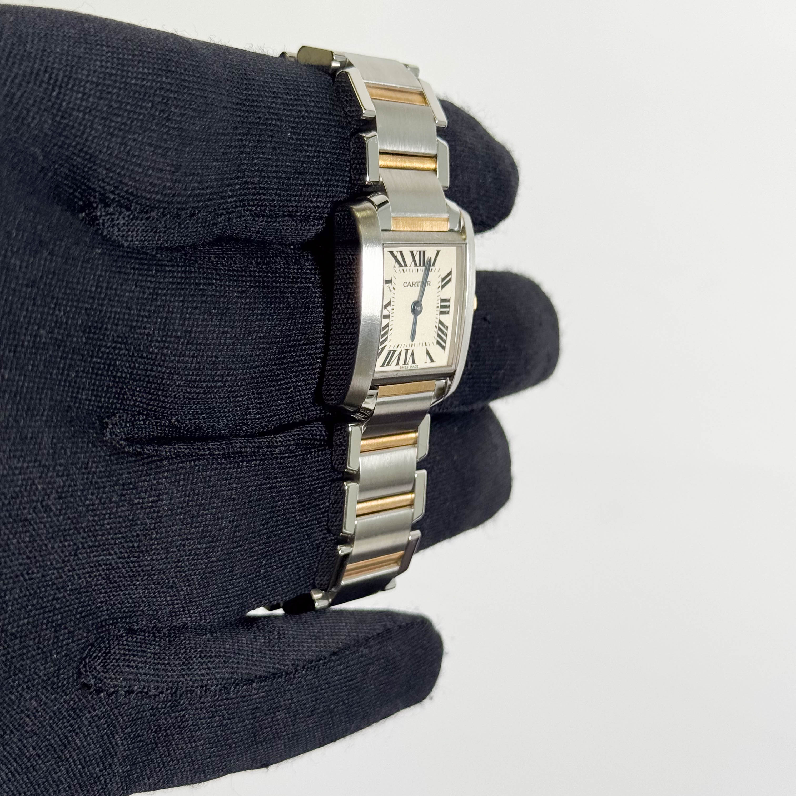 Cartier Tank Two-Tone Yellow Gold & Steel 25x20mm White Dial Watch Ref# W51007Q4 - Happy Jewelers Fine Jewelry Lifetime Warranty