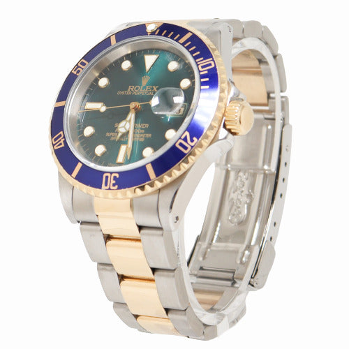 Rolex Men's Submariner Date Yellow Gold & Stainless Steel 40m Custom Dark Teal Dot Dial Watch Reference# 16613 - Happy Jewelers Fine Jewelry Lifetime Warranty