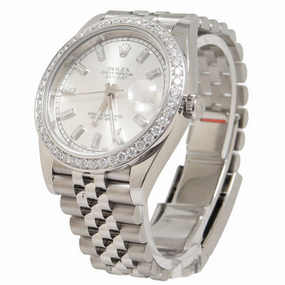 Rolex Mens Datejust Stainless Steel 41mm Custom Diamond Baguette Silver Dial Watch Reference# 126300 - Happy Jewelers Fine Jewelry Lifetime Warranty
