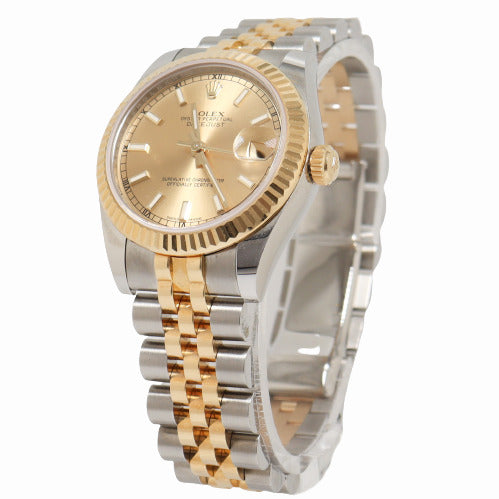 Rolex Ladies Datejust Yellow Gold & Stainless Steel 31mm Champagne Stick Dial Watch Reference# 178273 - Happy Jewelers Fine Jewelry Lifetime Warranty