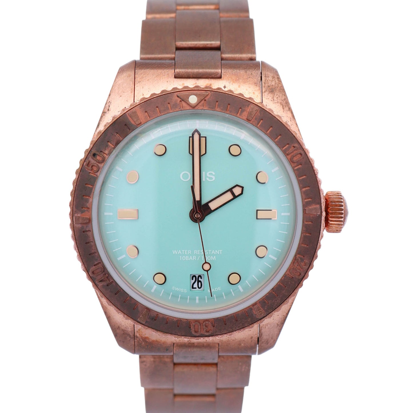 Oris Diver Sixty-Five 38mm Bronze Green Dot Dial Watch Reference# 01 733 7771 3157-07 8 19 15 - Happy Jewelers Fine Jewelry Lifetime Warranty