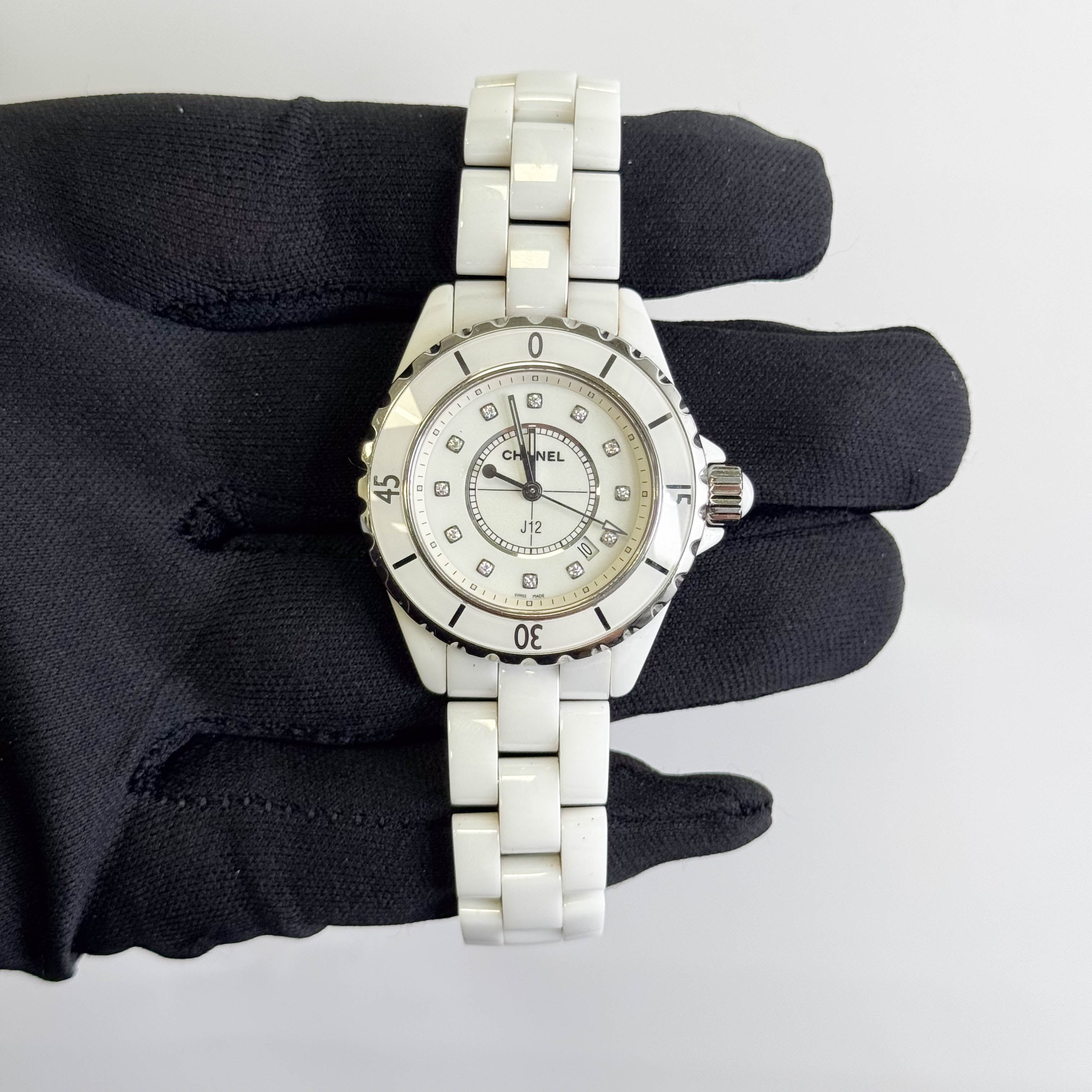 Chanel J12 33mm White Dial Watch Ref# H1628 – Happy Jewelers