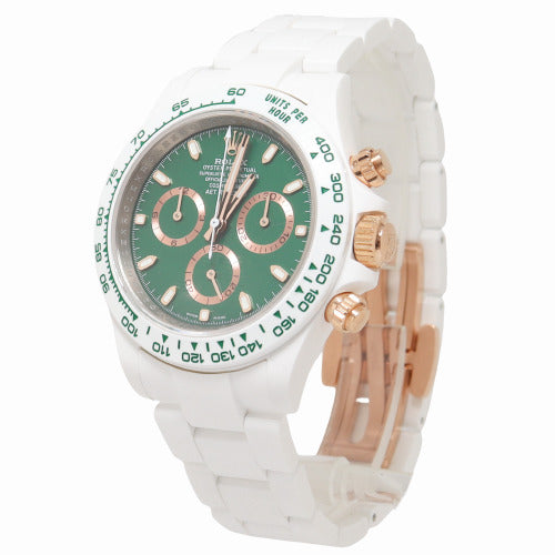 AET Remould Full Custom White Ceramic Daytona 40mm British Racing Green Chronograph Dial Watch Reference# AET Daytona - Happy Jewelers Fine Jewelry Lifetime Warranty