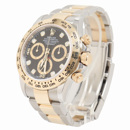 Rolex Mens Daytona Stainless Steel & Yellow Gold 40mm Black Chronograph Diamond Dial Watch Reference# 116503 - Happy Jewelers Fine Jewelry Lifetime Warranty