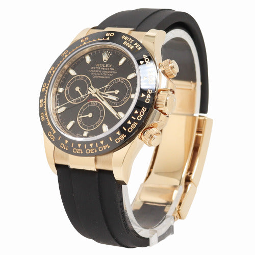 Rolex Mens Daytona Yellow Gold 40mm Black Chronograph Dial Watch Reference #: 116518LN