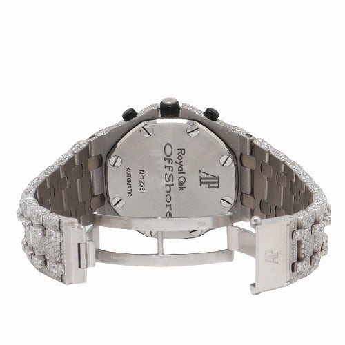 Rolex Men's Royal Oak Offshore Custom Iced Out Stainless Steel White Chronograph Mega Tapisserie Dial Watch - Happy Jewelers Fine Jewelry Lifetime Warranty