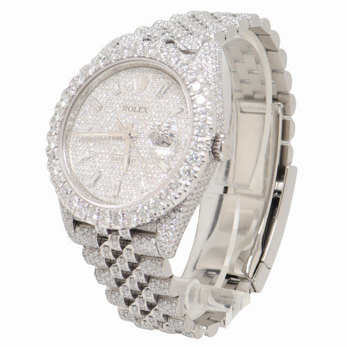 Rolex Mens Datejust Iced Out Stainless Steel 41mm Custom Pave Diamond Dial Watch Reference# 126300 - Happy Jewelers Fine Jewelry Lifetime Warranty