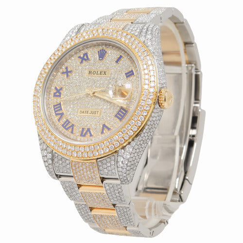 Rolex Mens Datejust Iced Out Yellow Gold & Stainless Steel 41mm Iced Out Roman Dial Watch - Happy Jewelers Fine Jewelry Lifetime Warranty